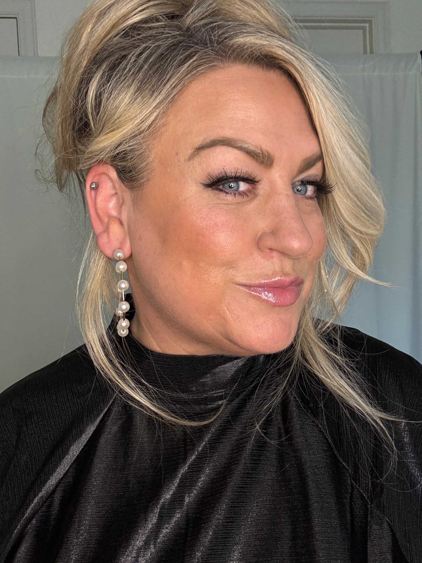 Gold Pearl-Embellished Hoop Earrings