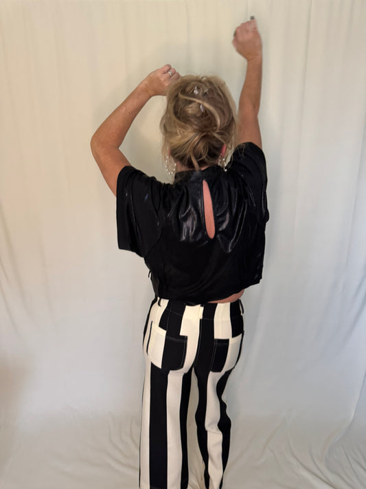 Bold Black & White Striped Wide-Leg Pants