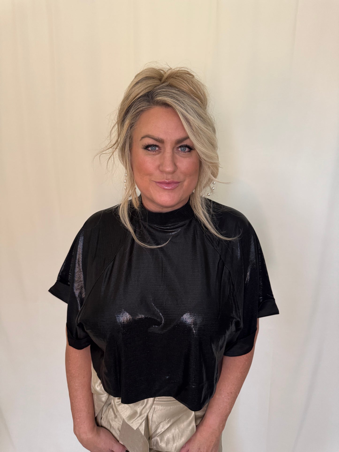 Flowy Mock Neck Black Top