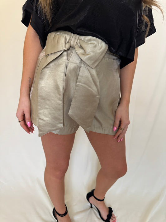 High Waist Gold Bow Shorts