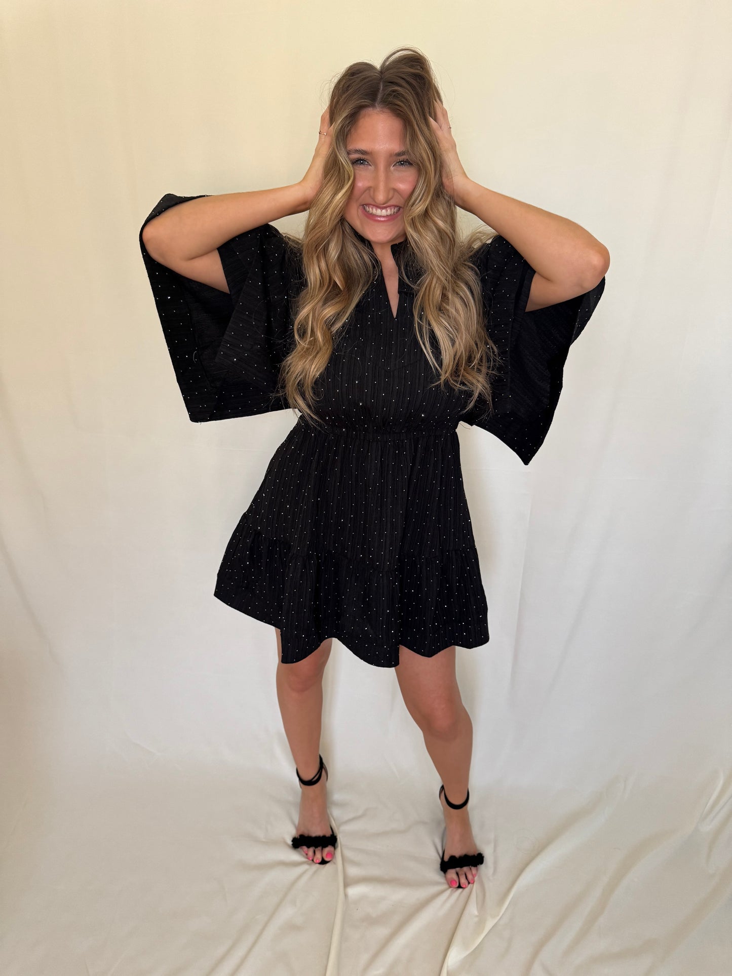 Flutter Sleeve Tiered Mini Dress