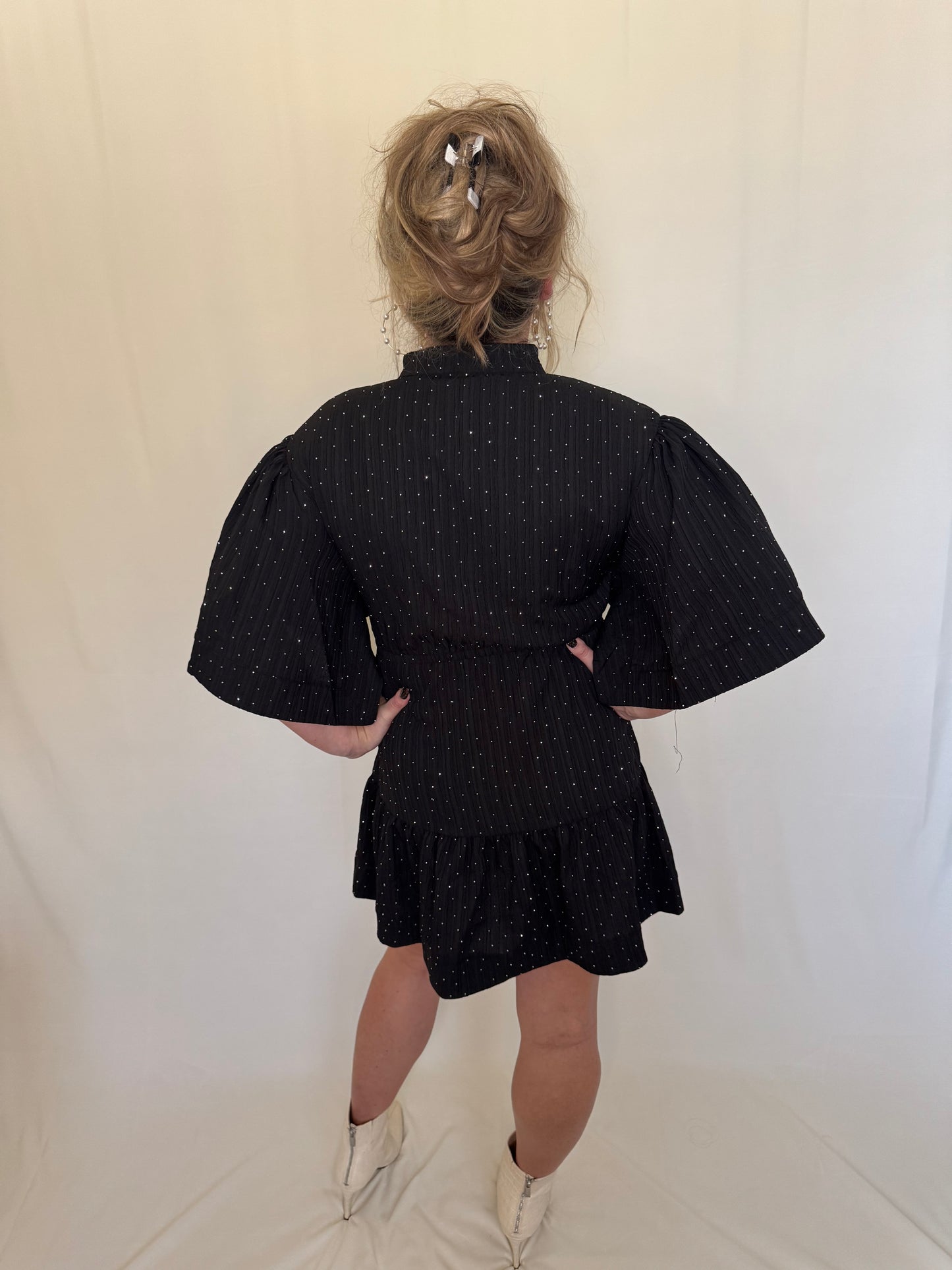 Flutter Sleeve Tiered Mini Dress