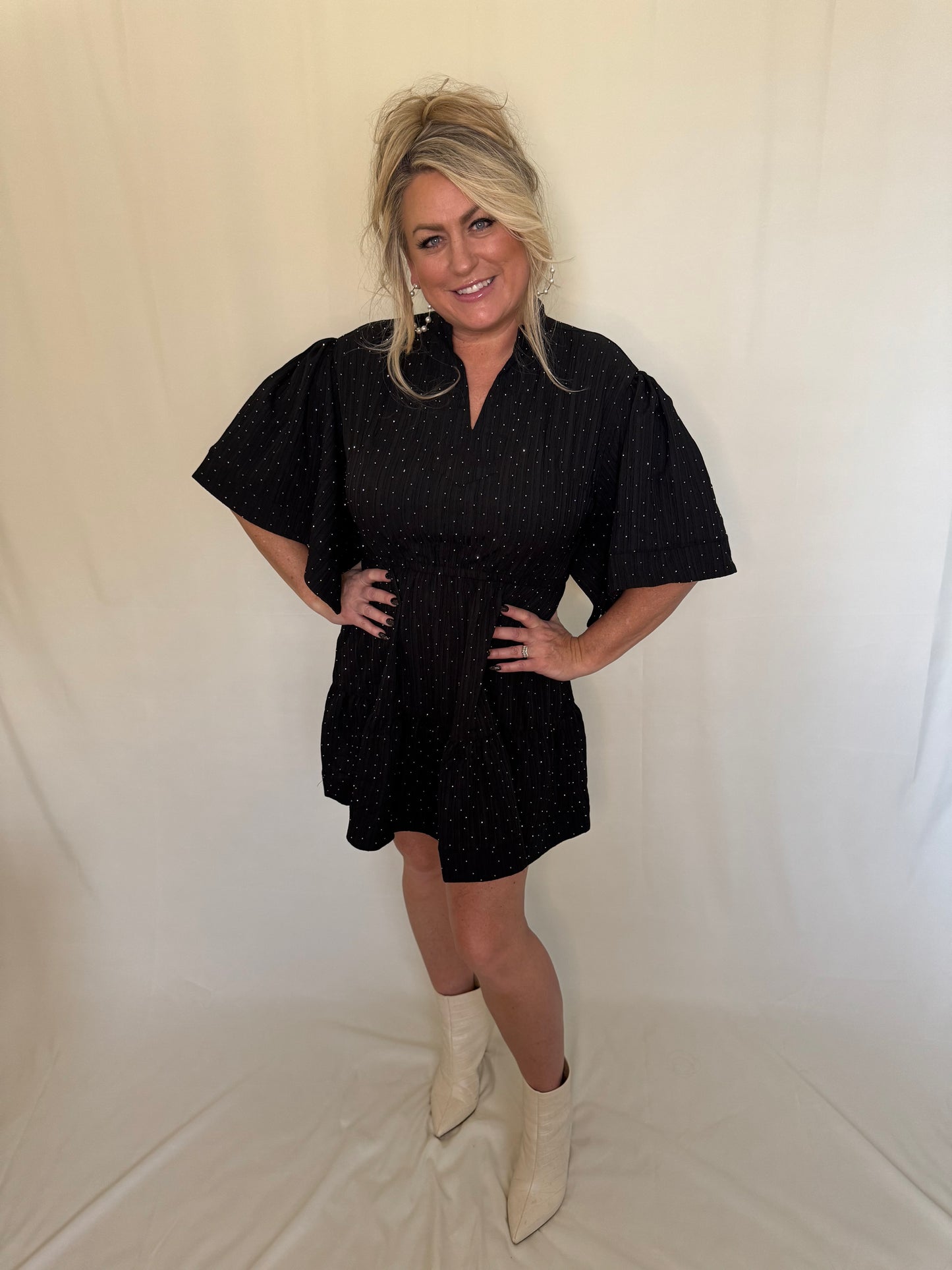 Flutter Sleeve Tiered Mini Dress