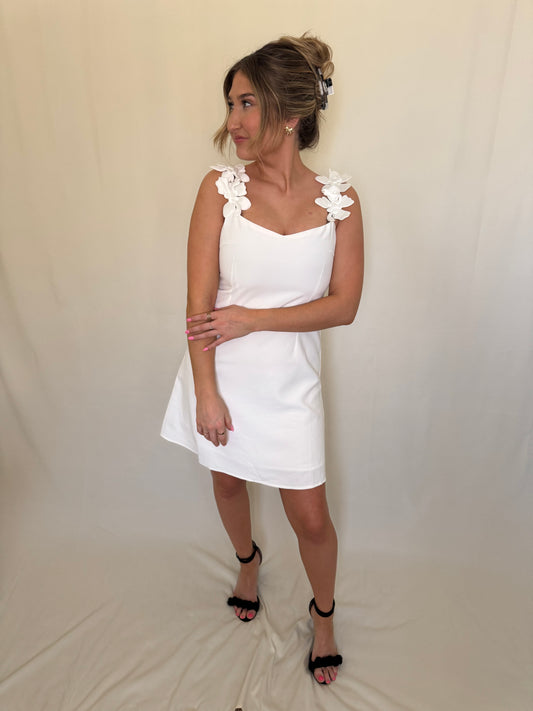 Timeless White Dress With Flower Appliqués