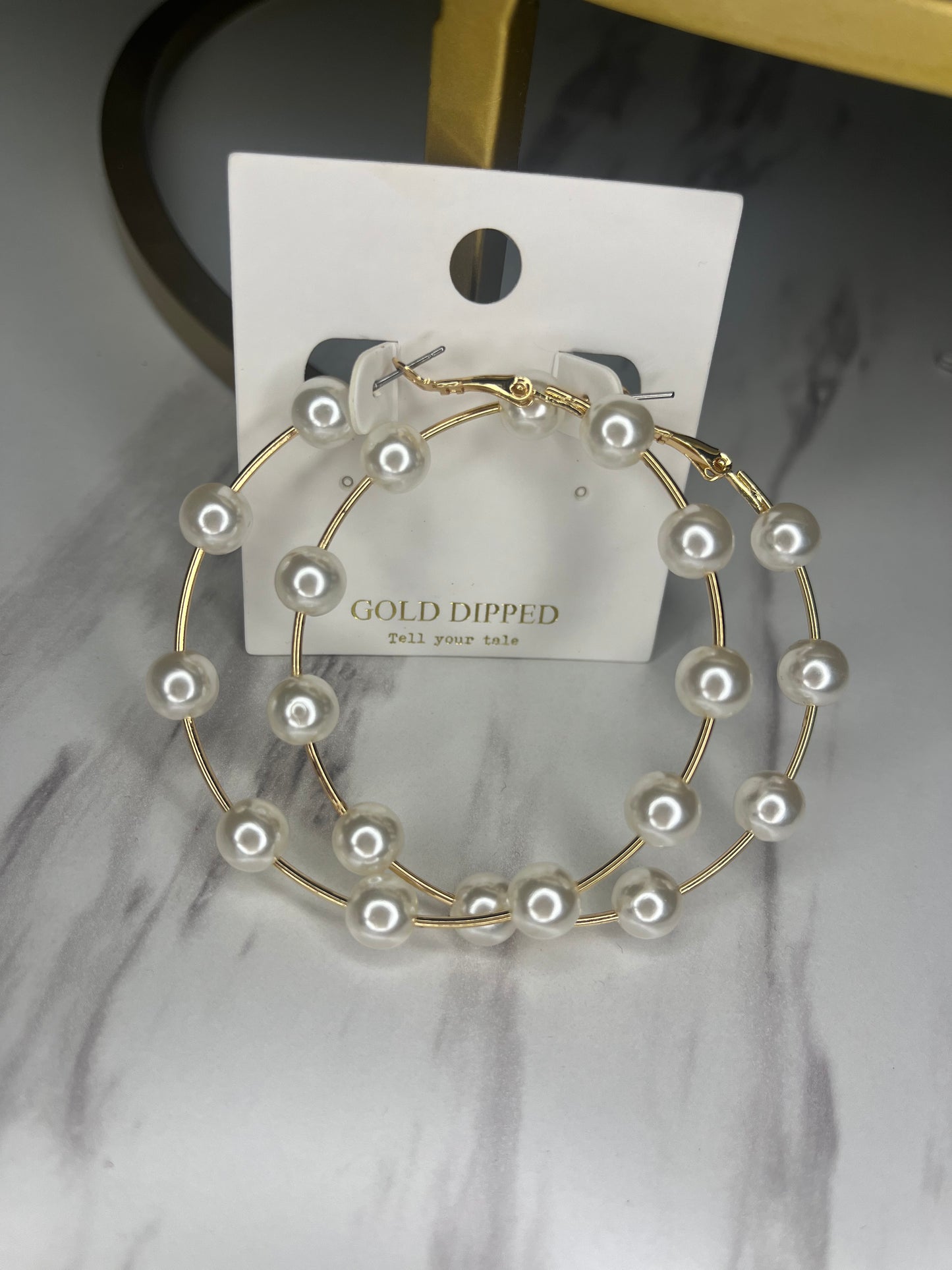 Gold Pearl-Embellished Hoop Earrings