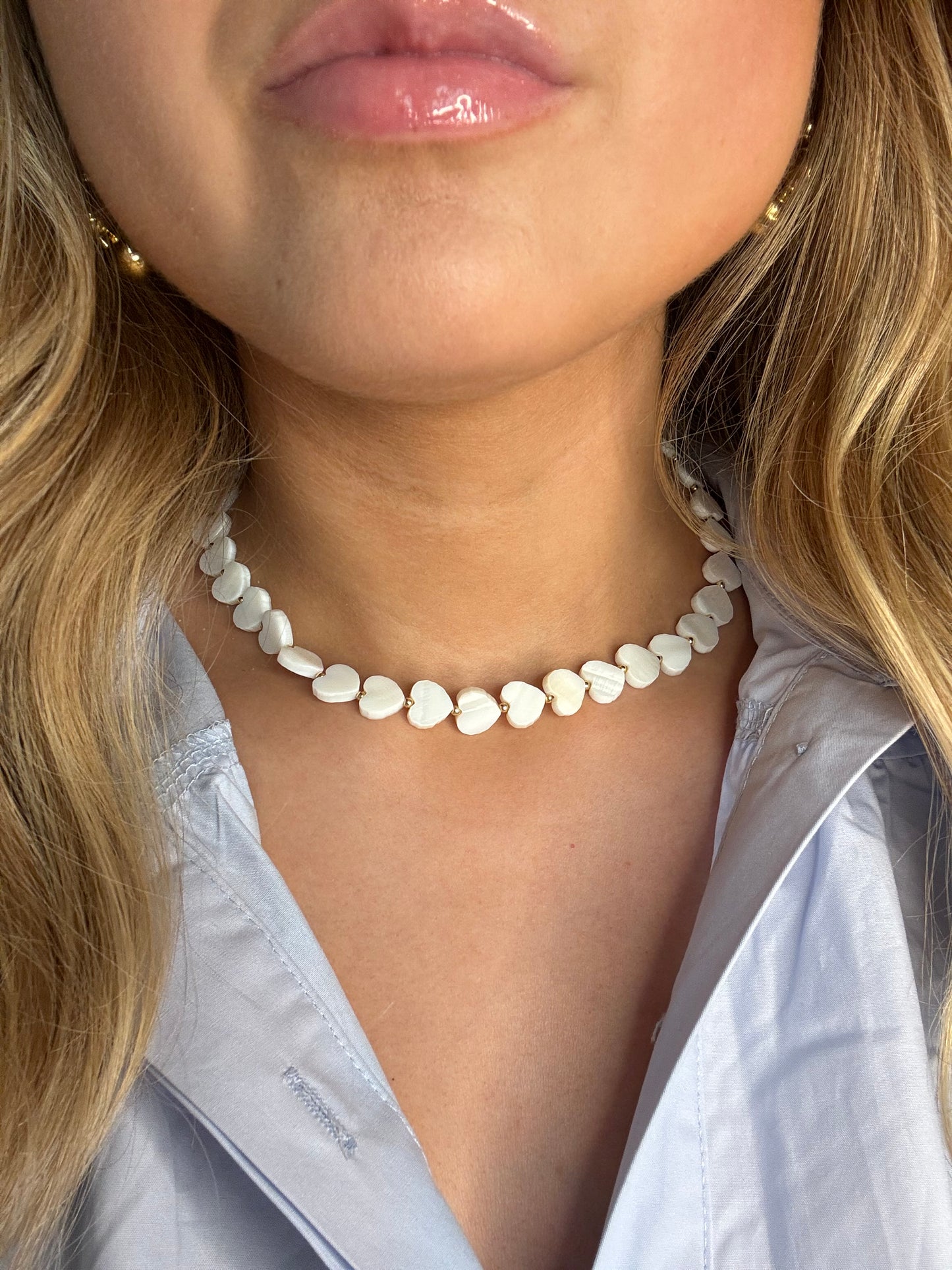 White Heart Choker Necklace