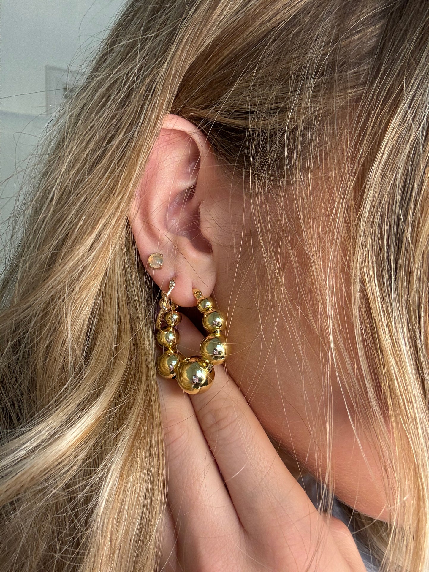 Chunky Beaded Gold Hoop Earrings