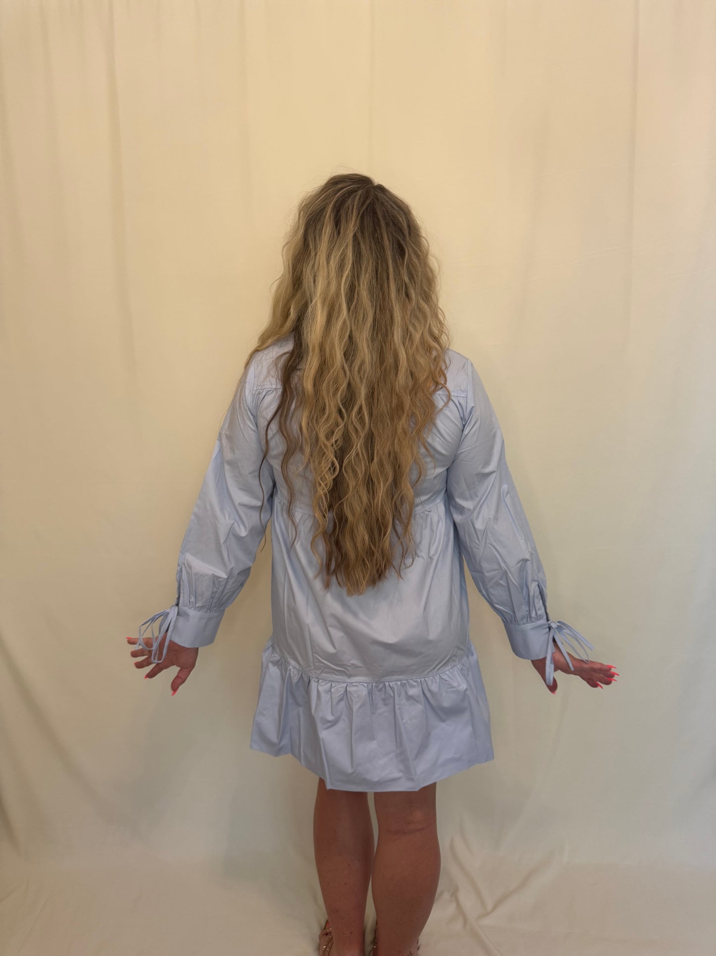 Light Blue Collared Long Sleeve Dress