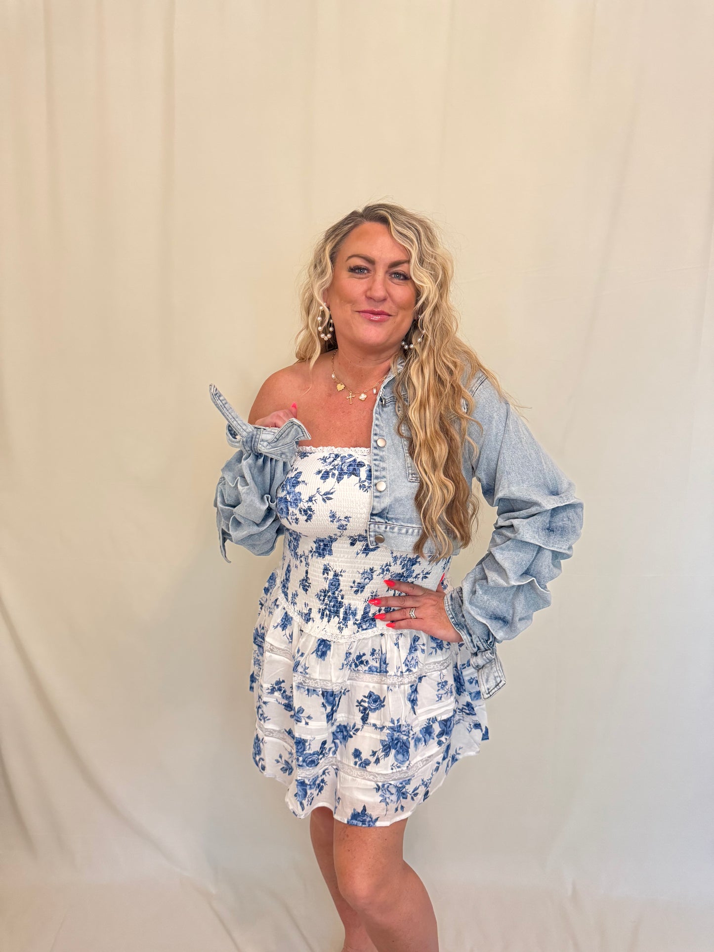 Statement Ruffle Sleeve Cropped Denim Jaclet