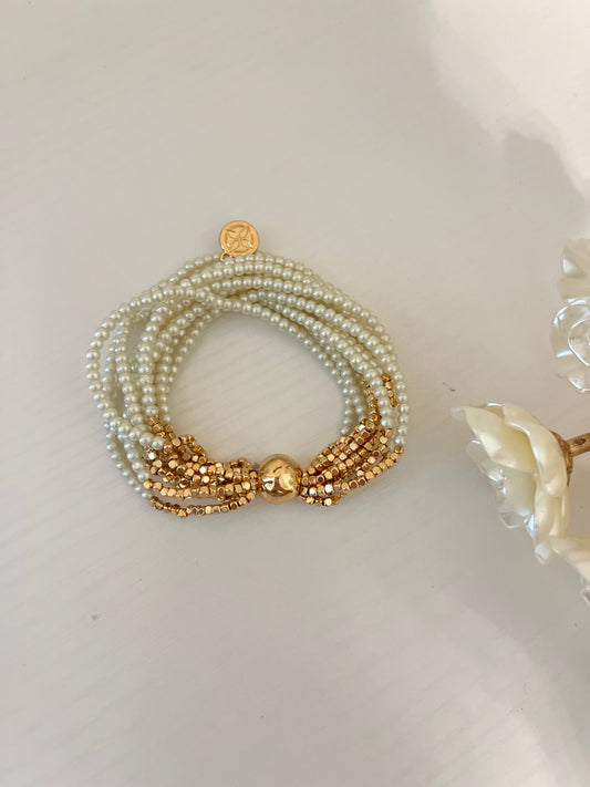 Multi-Strand Pearl Bracelet with Gold Accents