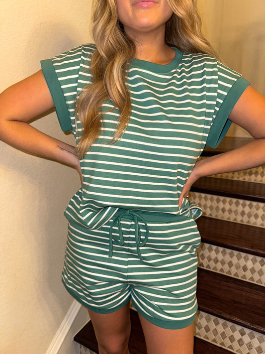 Weekend Vibes Green Striped Lounge Set