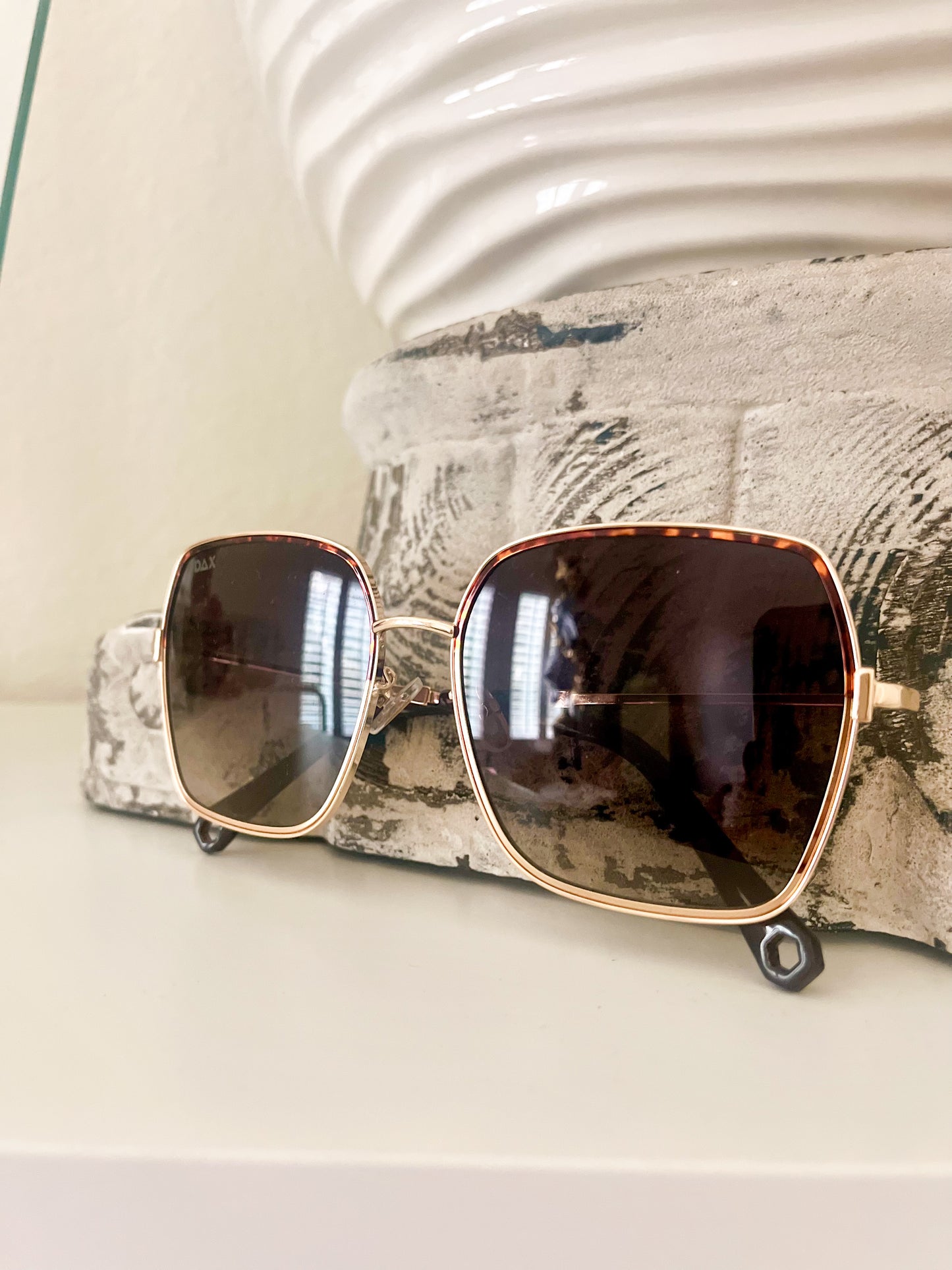 Oversized Square Sunglasses - Gold Framed