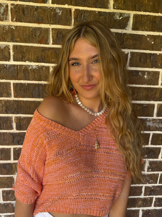 Sunset Orange Relaxed Knit Sweater