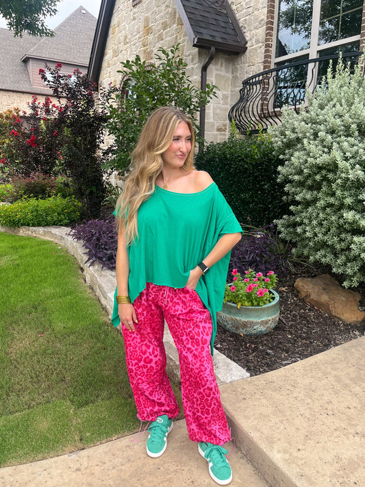Emerald Off-Shoulder Flow Tee