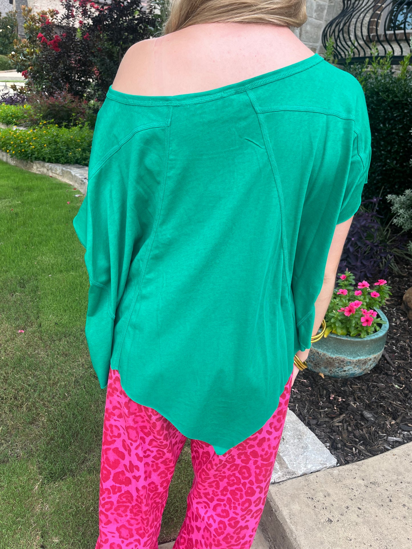 Emerald Off-Shoulder Flow Tee