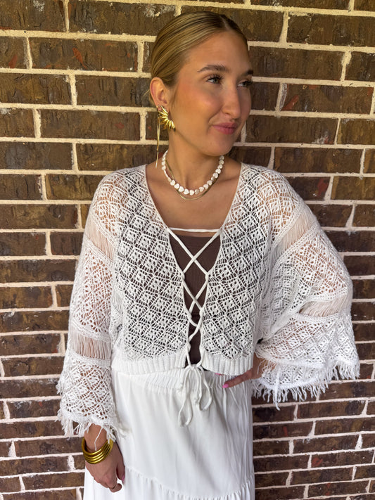 Boho Breeze Cropped Crochet Kimono