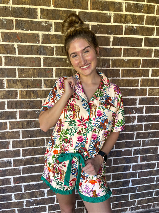 Tropical Jungle Pajama Shorts Set