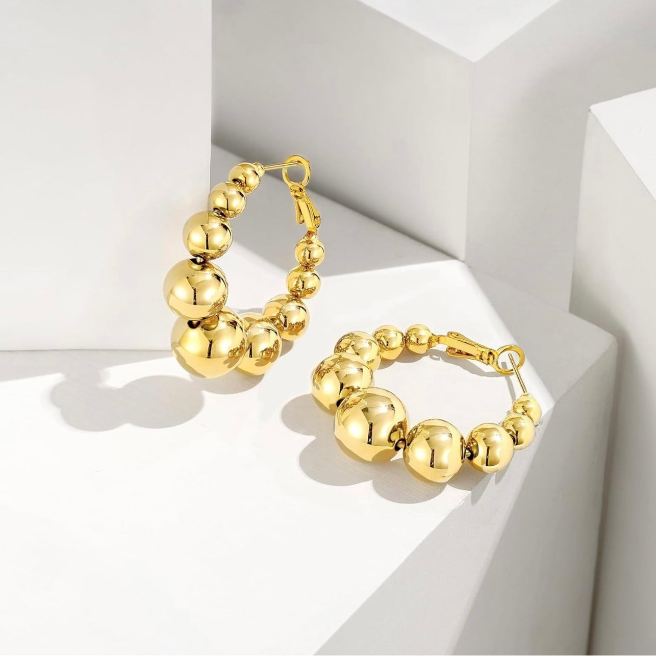 Chunky Beaded Gold Hoop Earrings