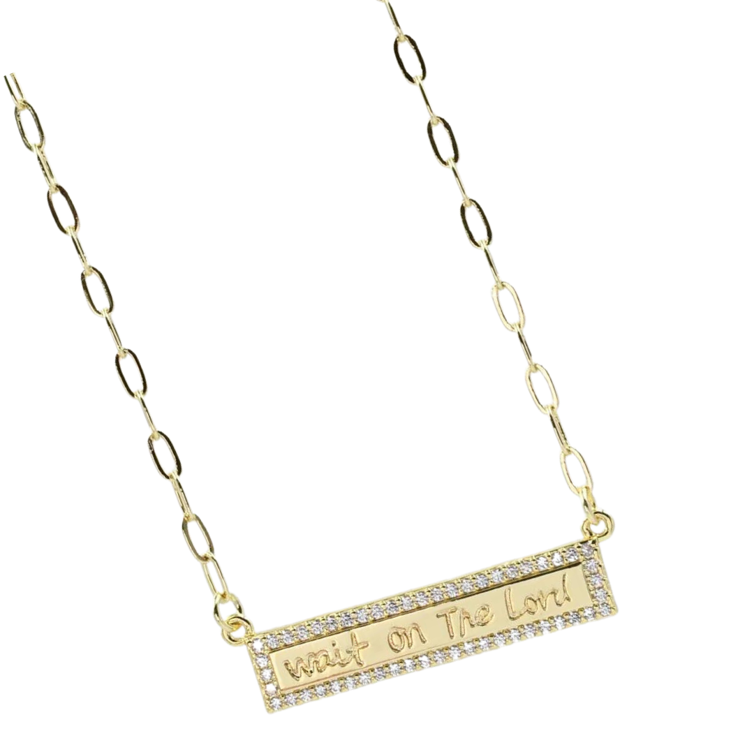 Wait on the Lord Scripture Gold Bar Necklace